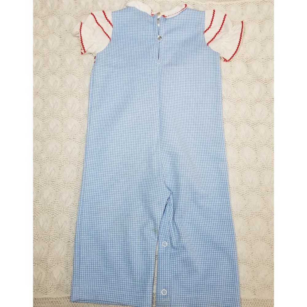 Carter's girls checkered one piece suit blue ivory size 18 months made in USA - Picture 2 of 8